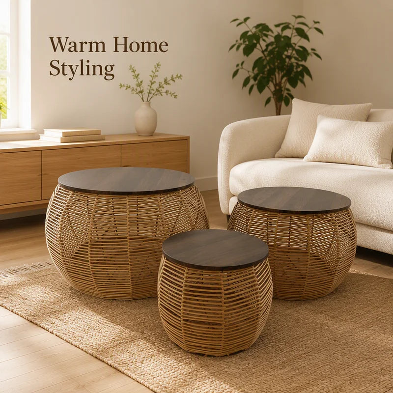 Tavolino da Salotto in Rattan e Legno 12630