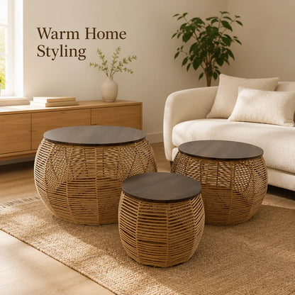 Tavolino da Salotto in Rattan e Legno 12630