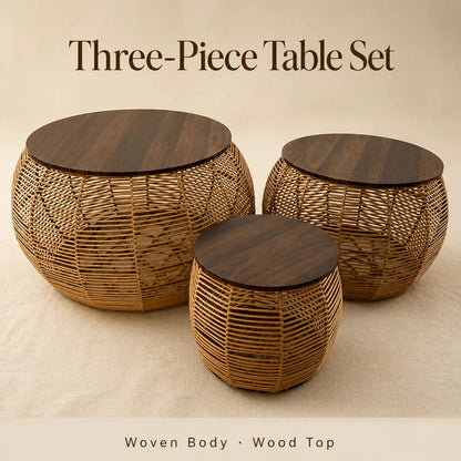 Tavolino da Salotto in Rattan e Legno 12630