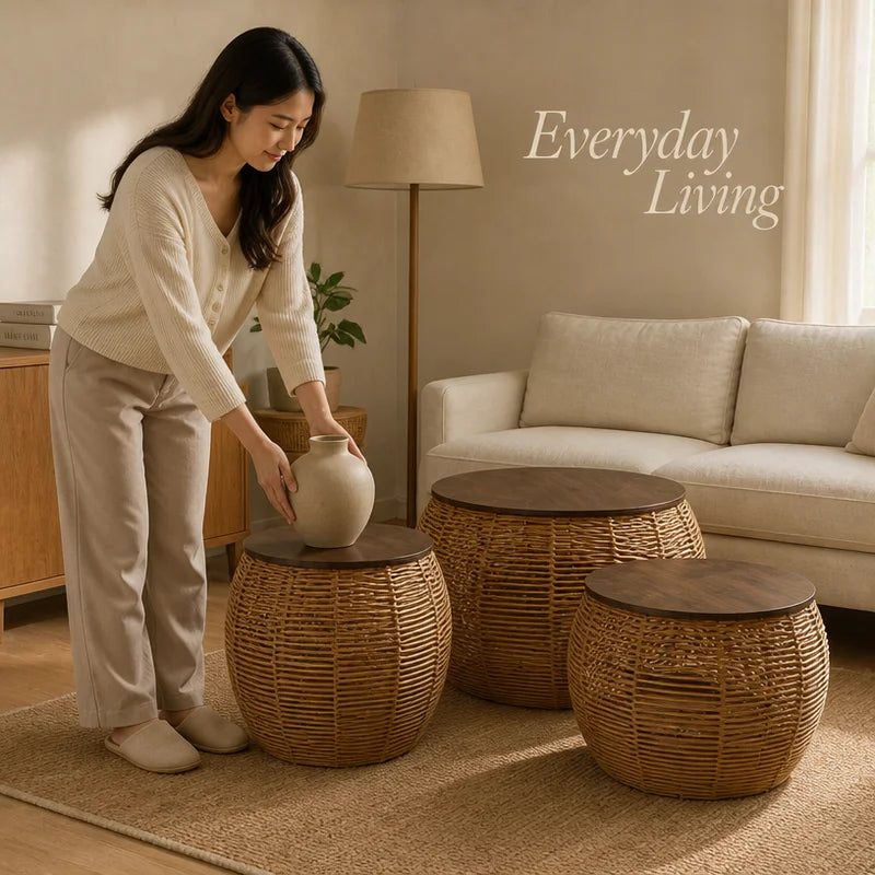 Tavolino da Salotto in Rattan e Legno 12630