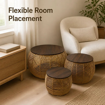 Tavolino da Salotto in Rattan e Legno 12630